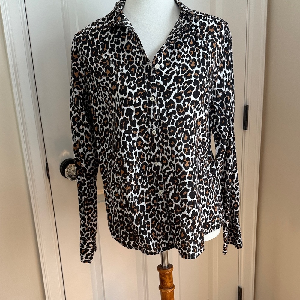 J. Crew Leopard Print Button-Up Blouse - Size 14